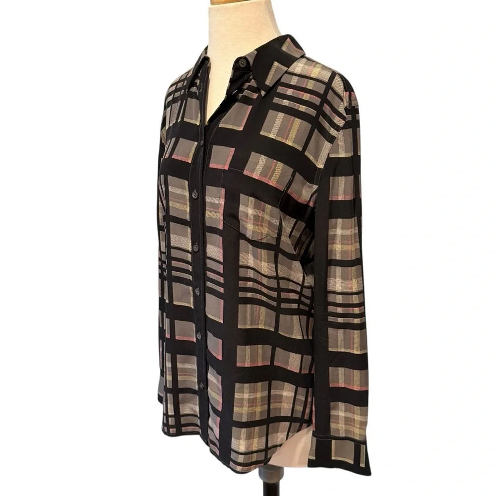 Equipment Femme 100% Silk Plaid Button Down Blouse Shirt Size Small - Picture 3 of 9